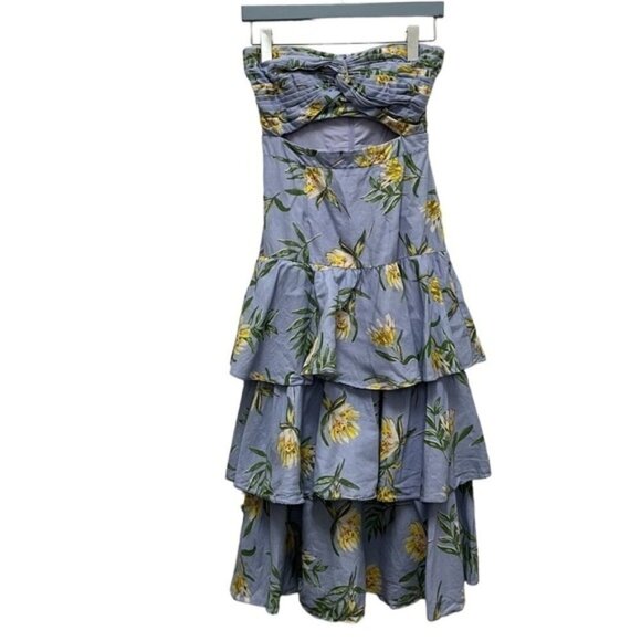 Amur Roxy Linen Blend Strapless Tiered Dress Women Size 2 - Picture 2 of 8